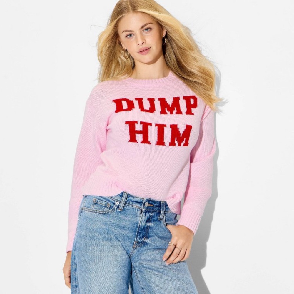 Wild Fable  Dump Him Cotton Pink Sweater Size Medium NWT